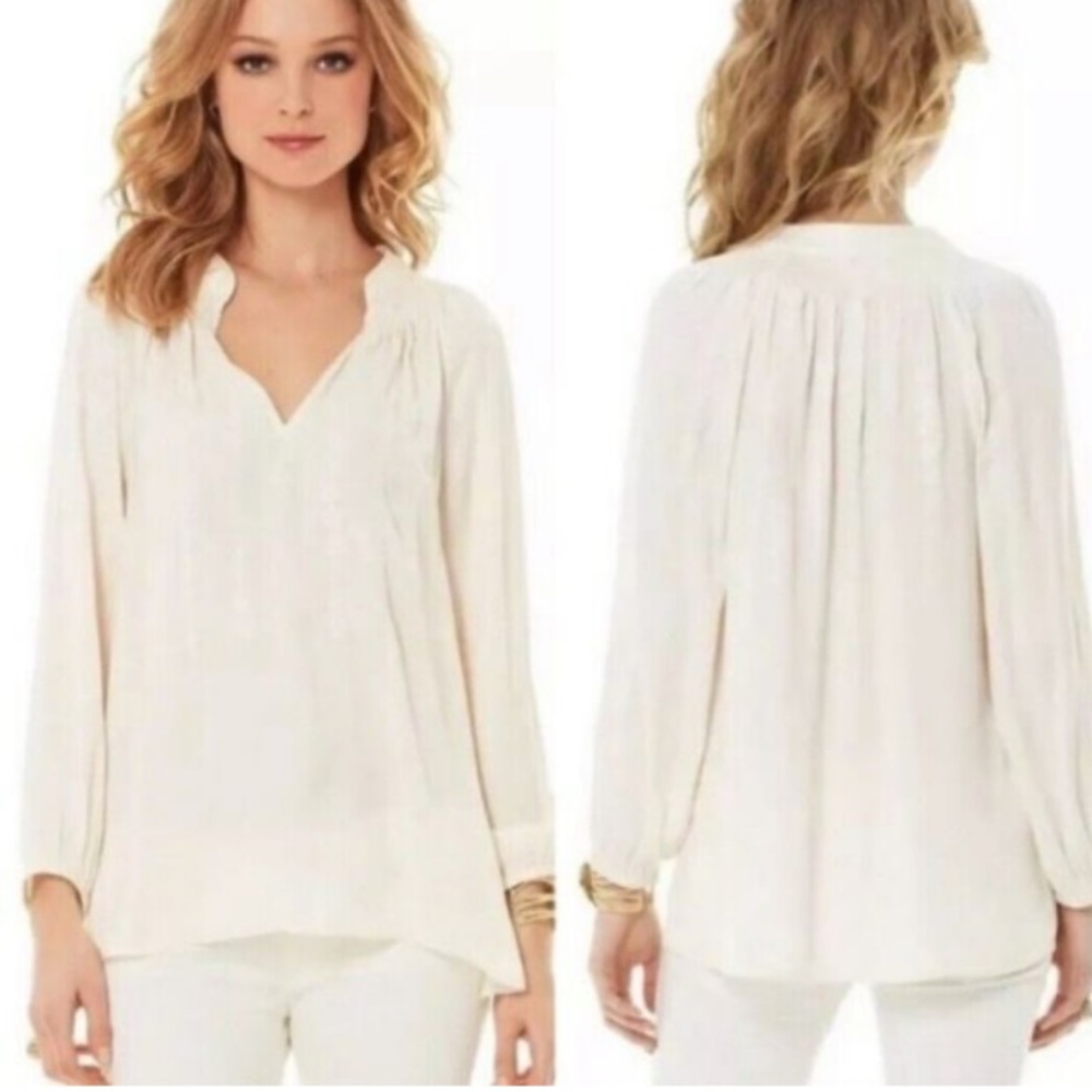 LILLY PULITZER embroidered cream blouse